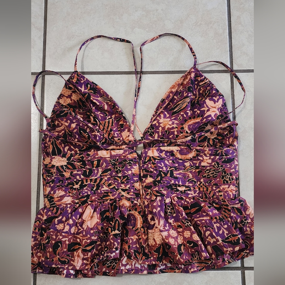 Ulla‎ Johnson Floral Purple and Orange Women's Top, Size 8, Cotton. - Picture 3 of 8
